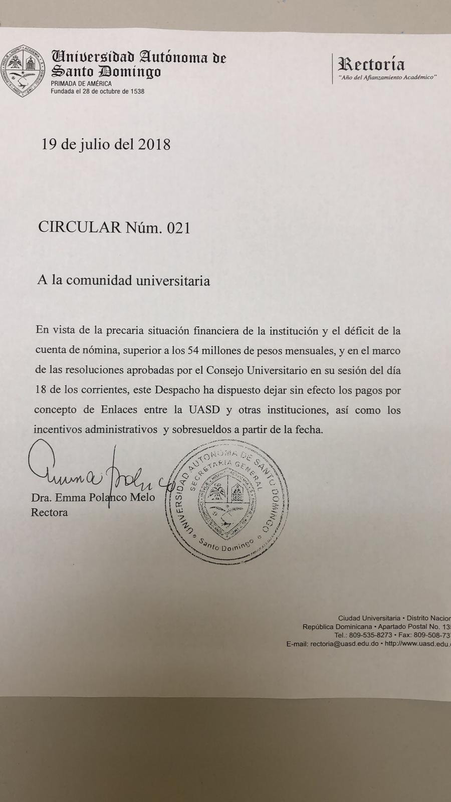 Emma Polanco comienza a frenar el derroche en la UASD