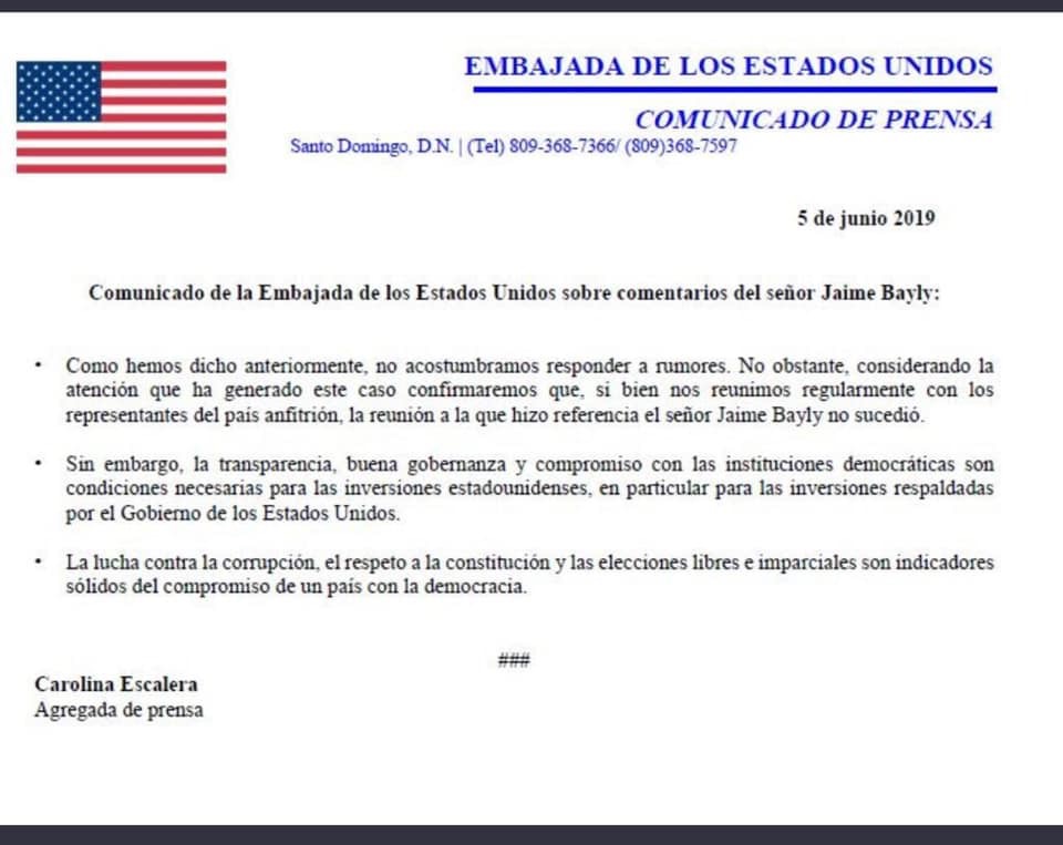 Embajada de EEUU desmiente Jaime Bayly y aboga por el respeto a la Constitución