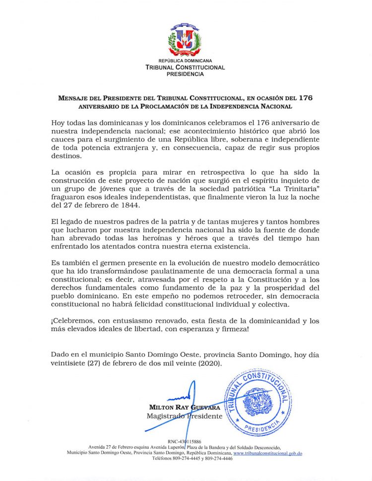 Presidente TC afirma Padres de la Patria geminaron democracia constitucional