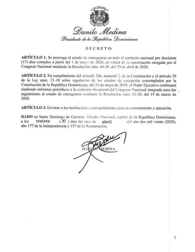 Poder Ejecutivo decreta prórroga del estado de emergencia