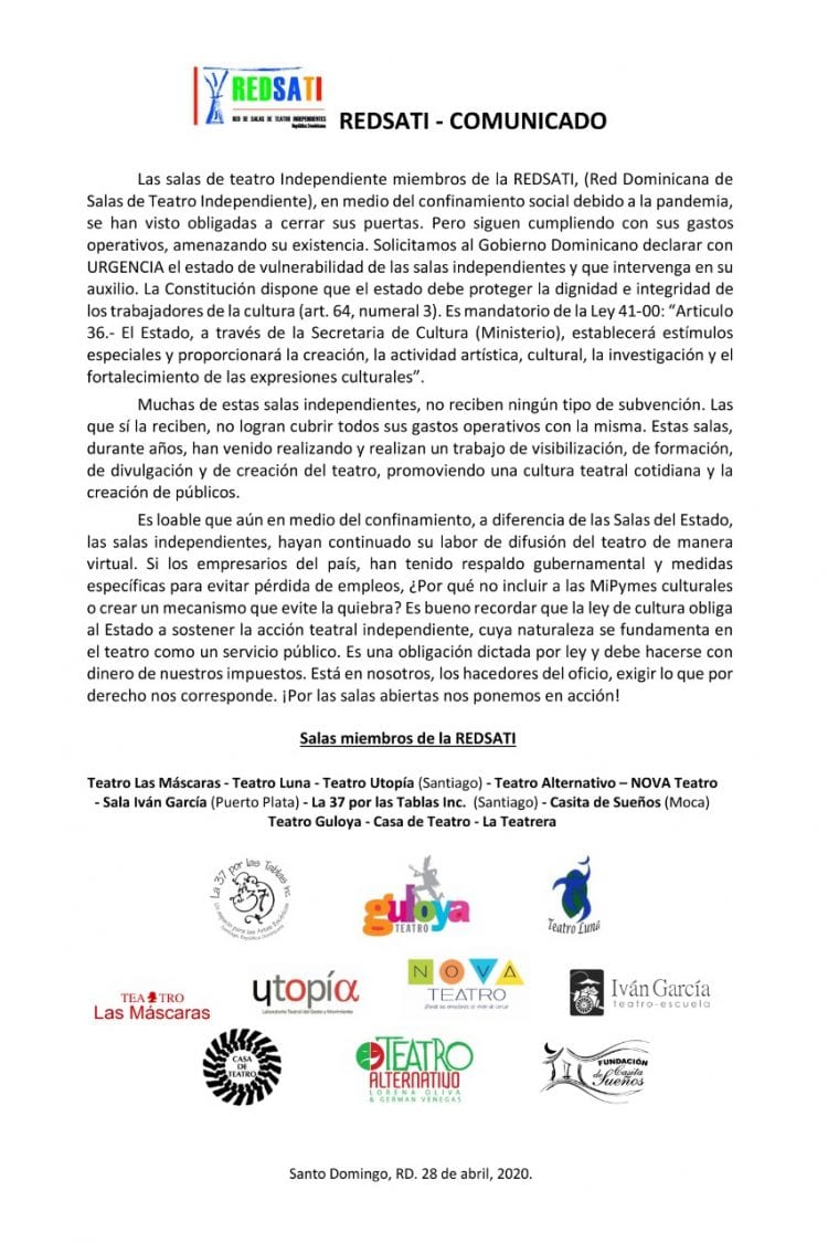 Red de Salas de teatro independiente piden auxilio del Estado