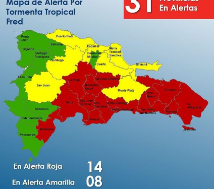 El COE aumenta a 14 las provincias en alerta roja por Tormenta Fred
