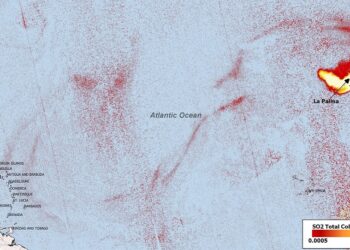 El dióxido de azufre del volcán de La Palma alcanzará el Caribe