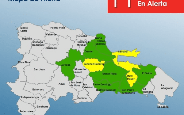 COE pone en alerta a 11 provincias por pronóstico de lluvias
