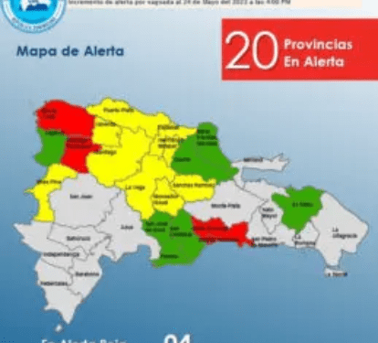 Alerta meteorológica por lluvias fuertes en varias provincias de RD