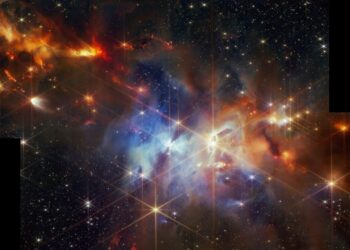 Webb capta una andanada de erupciones protoestelares alineadas