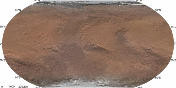 China publica el mejor mapa global en color real de Marte