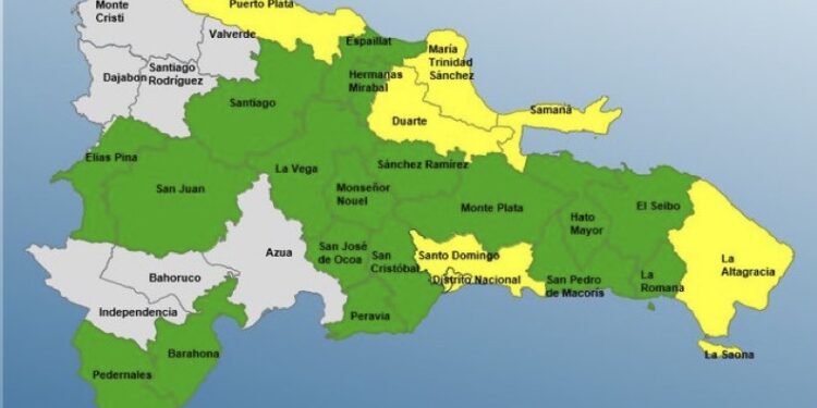 COE emite alerta amarilla en 6 provincias y el Distrito Nacional