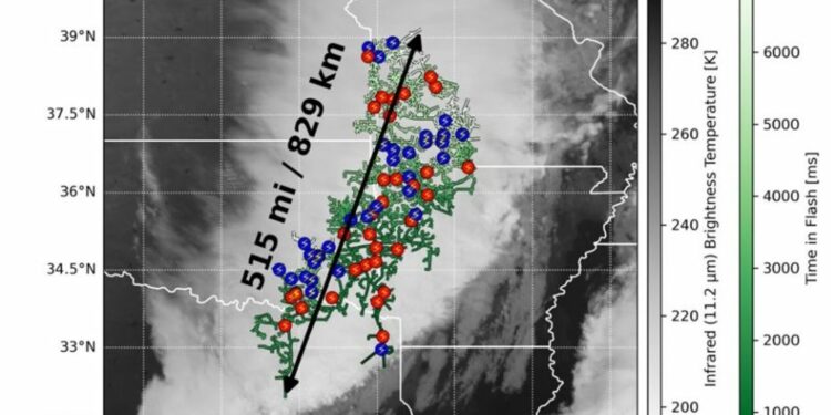 Récord mundial: un rayo recorrió 829 km en EE. UU. de punta a punta